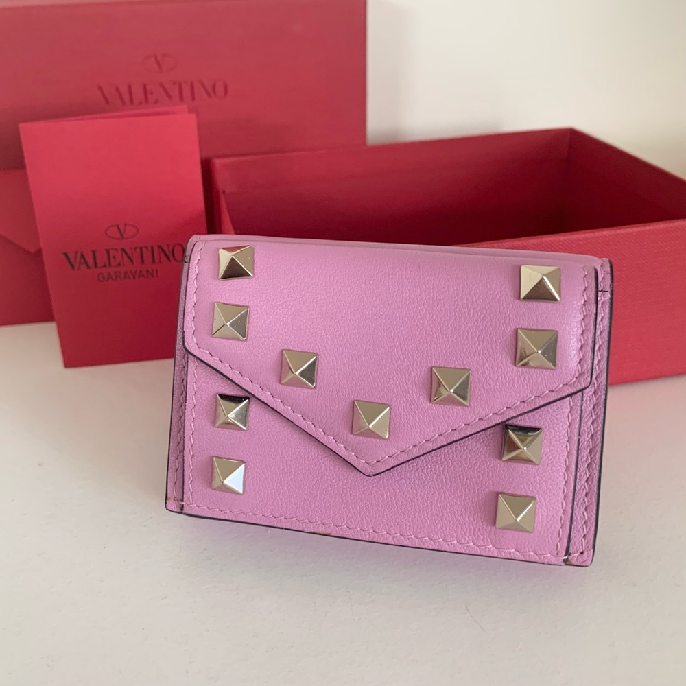 Valentino pink rockstud trifold wallet